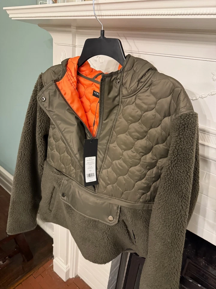 NUEVO CON ETIQUETAS Veronica Barba Leo Sherpa Polar Acolchado Pullover Chaqueta Grande L 10 12 Foto 2 de 4