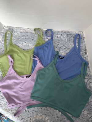 Shien  4pcs Rib Knit Crop Cami Top  blue, green, purple, teal