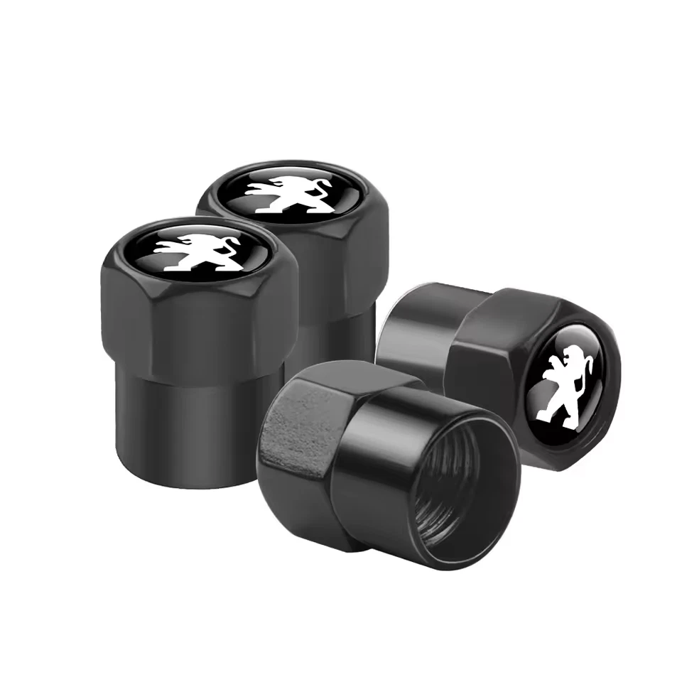 4x Capuchons Bouchons de Valve de Pneu Alu Peugeot Noir Argent - Photo 2/4