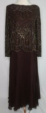 Judith Ann Brown Pure Silk Beaded Floral Evening Cocktail MOB Party Dress Sz L