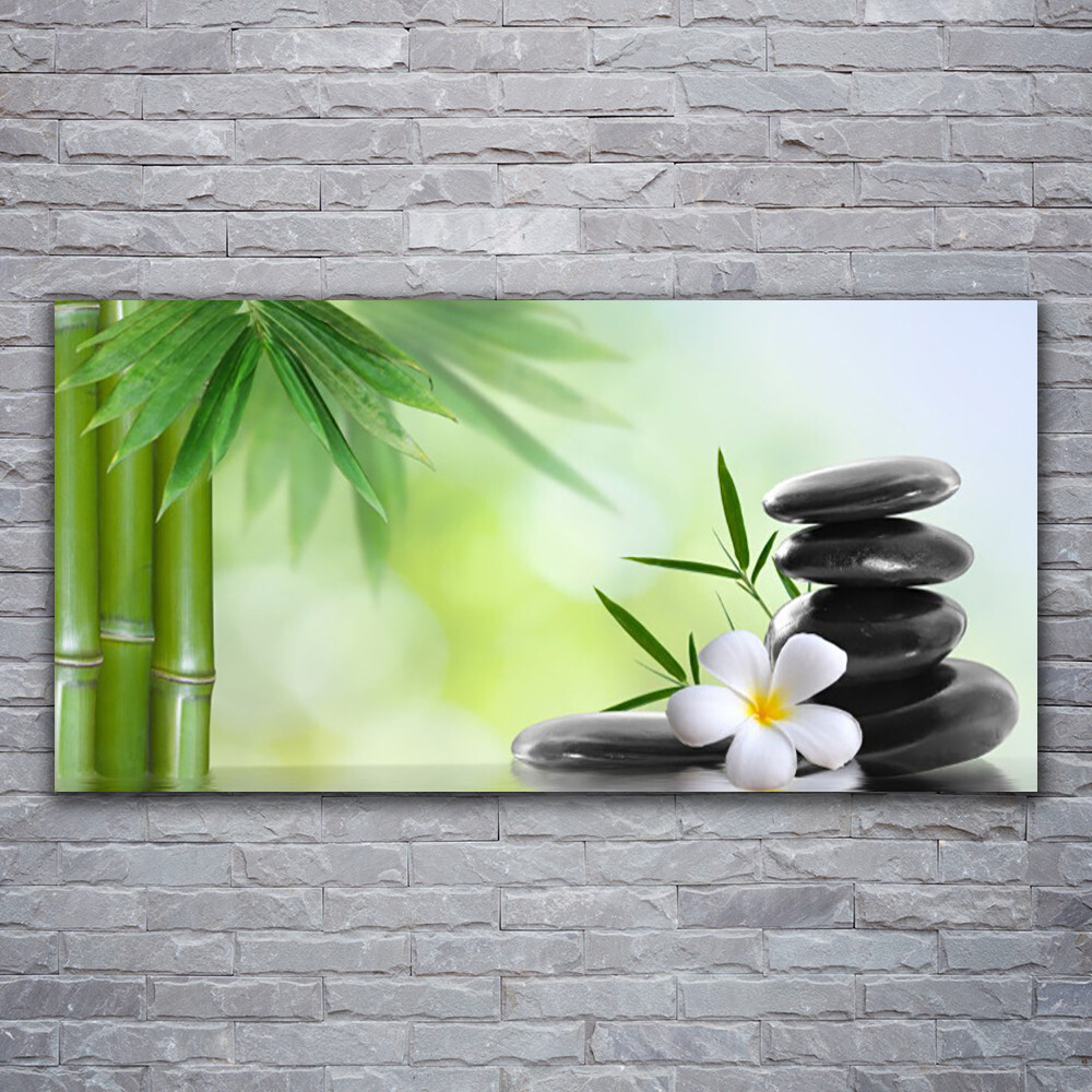 Tableau en verre acrylique 120x60 cm Motif Bambou et Fleur pour salon