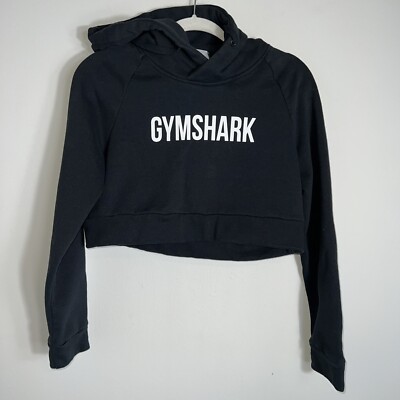 Gymshark Cropped Pullover Hoodie-Black-Spellout Graphic-Small