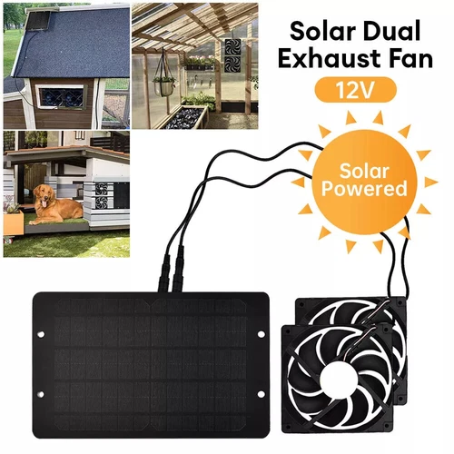 Solar Powered Fan 12V 10W Waterproof Dual Exhaust Fan For Camping Greenhouse - Picture 3 of 14