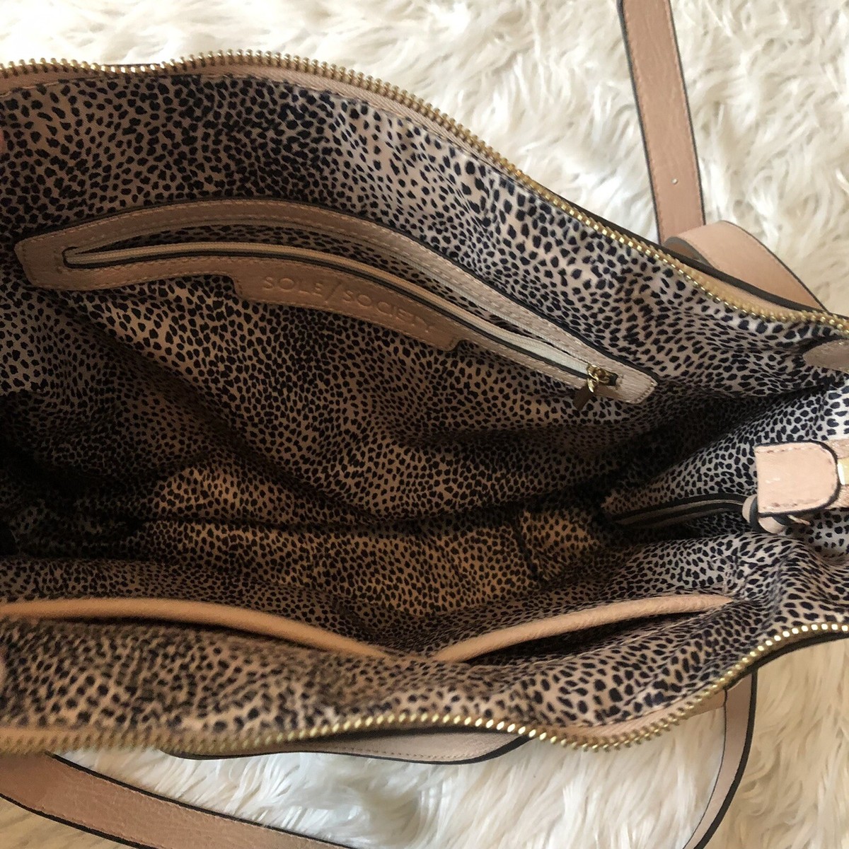 Sole Society Bag Blush Nude Leather Cheetah inside print | eBay display picture 1