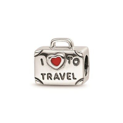 Reflection Beads Sterling Silver Antiqued Enamel I Love To Travel Suitcase Bead