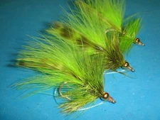 FLY FISHING FLIES - Chartreuse Beadhead GRIZZLY BAITFISH (Ducer) size #2 (6 pcs)