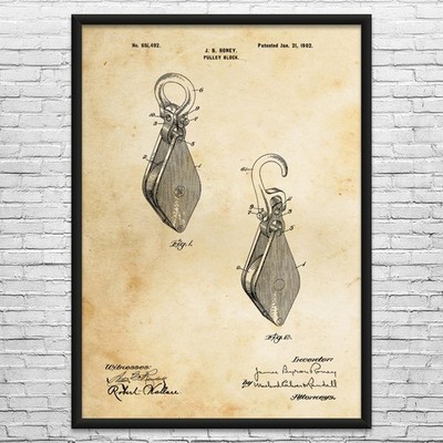 Pully Block Patent Wall Art: Warehouse Art, Engineer Gift, Pully Blueprint