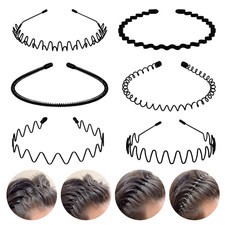 6PCS Metal Hair Bands, Spring Wavy Hoop Unisex Black Headband Slicked Back Non S