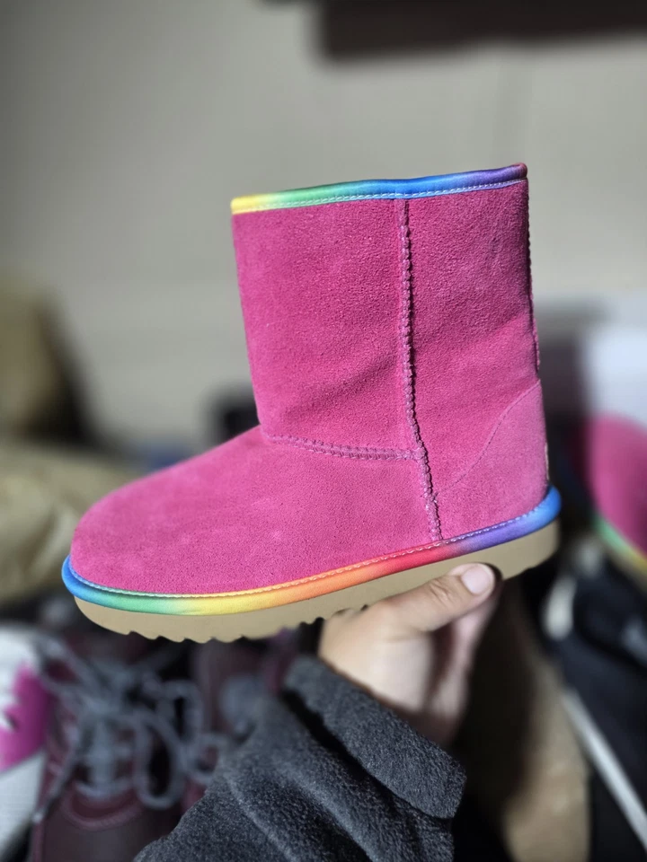 UGG Rainbow Genuine Shearling Suede Snow Boots Classic Mid Cozy USA Kids 4 - Image 3 of 4