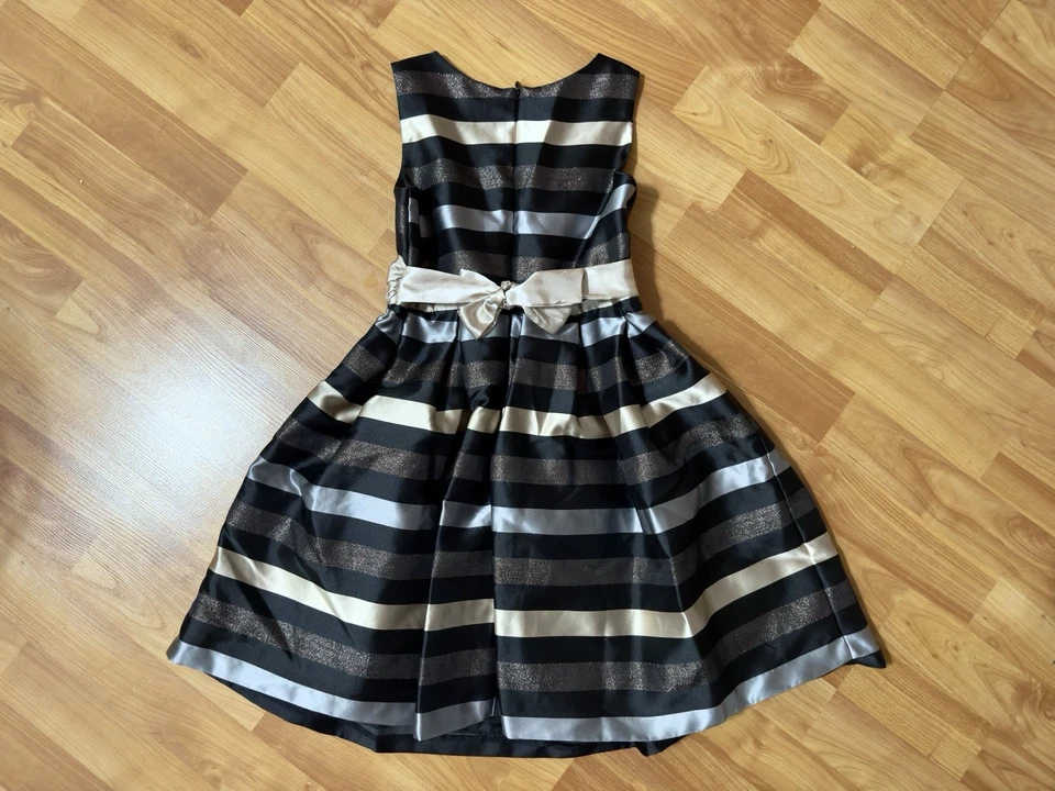 Bonnie Jean Black Gold & Silver Metallic Fit Flare Sleeveless Formal Dress Sz 8 - Image 2 of 4