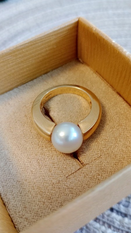 14K Thick Yellow Gold 9.6mm Round Pearl Ring 8.7 grams Sz 7 Real Pearl
