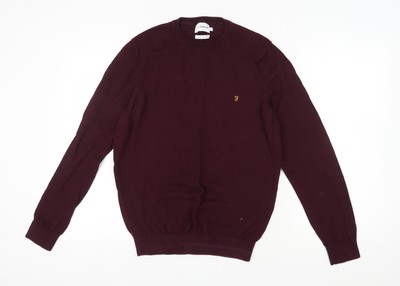 Farah Herren Pullover Pulli Burgunderrot Baumwolle L