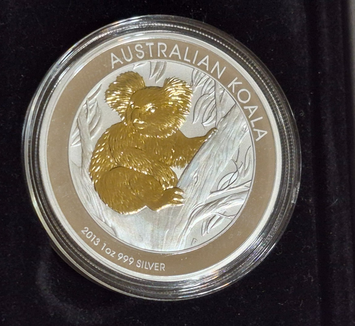 2013 Australian Koala 1 oz Silver 24-karat Gold Gilded Koala Coin 2013 Australian Koala 1 oz Silver 24-karat Gold Gilded Koala Coin
