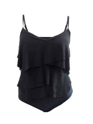Beyond Control Women's Solid Citizen Tiered One-Piece Swimsuit (12, Black)