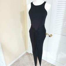 Vintage black stretch rayon sleeveless maxi dress with tulip skirt size medium