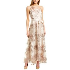 Tahari Midi Maxi Gown 16W Rose Gold Floral Embroidered Mesh Overlay NEW *flaw