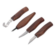 4x Wood Carving Tools With Sharpening Stone Leather Strop Walnut Handle Digging