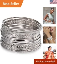 Luxury 12Pcs Silver Bangle Bracelet Set - Perfect Gift for Boho Style Lovers