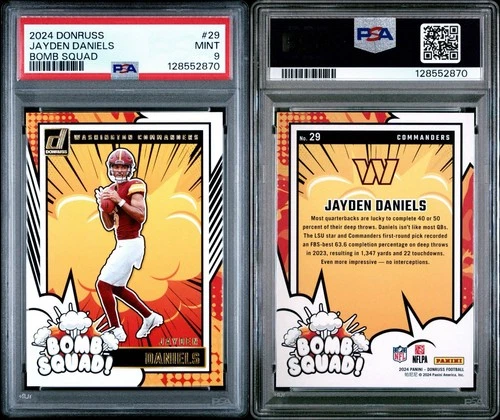 2024 DONRUSS BOMB SQUAD JAYDEN DANIELS RC # 28 PSA 9 MINT COMMANDERS