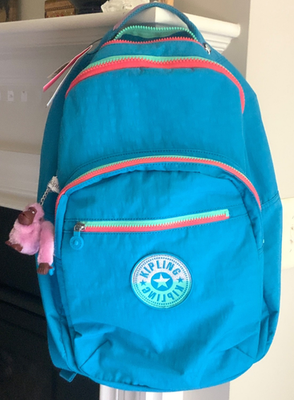Kipling Seoul 15 Large Laptop Backpack Azure Blue Pink Monkey Keychain NWT  RARE | eBay