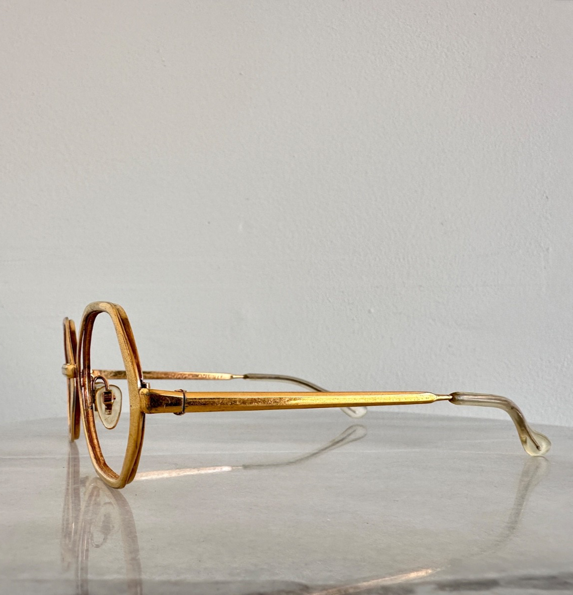 Vintage 60s‎ 70s Riviera Gold Frame Eyeglasses Round Gold Rimmed Frames Only Riviera Gold Eyeglass Frames Retro 60s Gold Eye Frames  main image 3