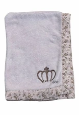 Rare Cocalo Pink Baby Blanket Brown Crown Corner Motif Floral Flower Edge 28x40"