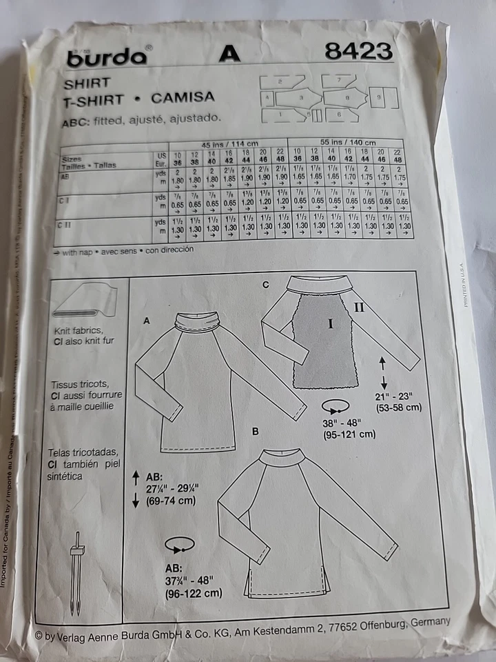 Burda Very Easy Knit Topraglan Sleeve 3 Styles Cut To Size 10 - Image 2 of 2