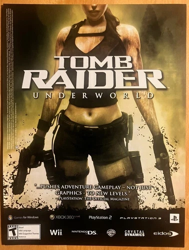 2008 Tomb Raider Underworld Xbox 360 PS3 PS2 Original Promo Poster/Ad Art