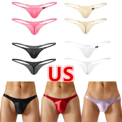 Men's Thongs Underwear Sexy G-String T-Back Glossy Pouch Underpants Swimwear