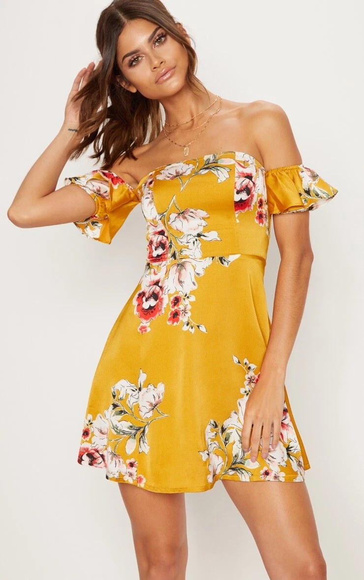 Pretty little thing hotsell bardot floral dress