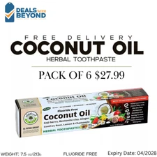 Organic Coconut oil Herbal Toothpaste Al Riyan 10 in 1 Fluoride free, Pack of 6