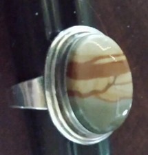 925k Sterling Silver Agate Stone Ring Size 6.5 Multi Color