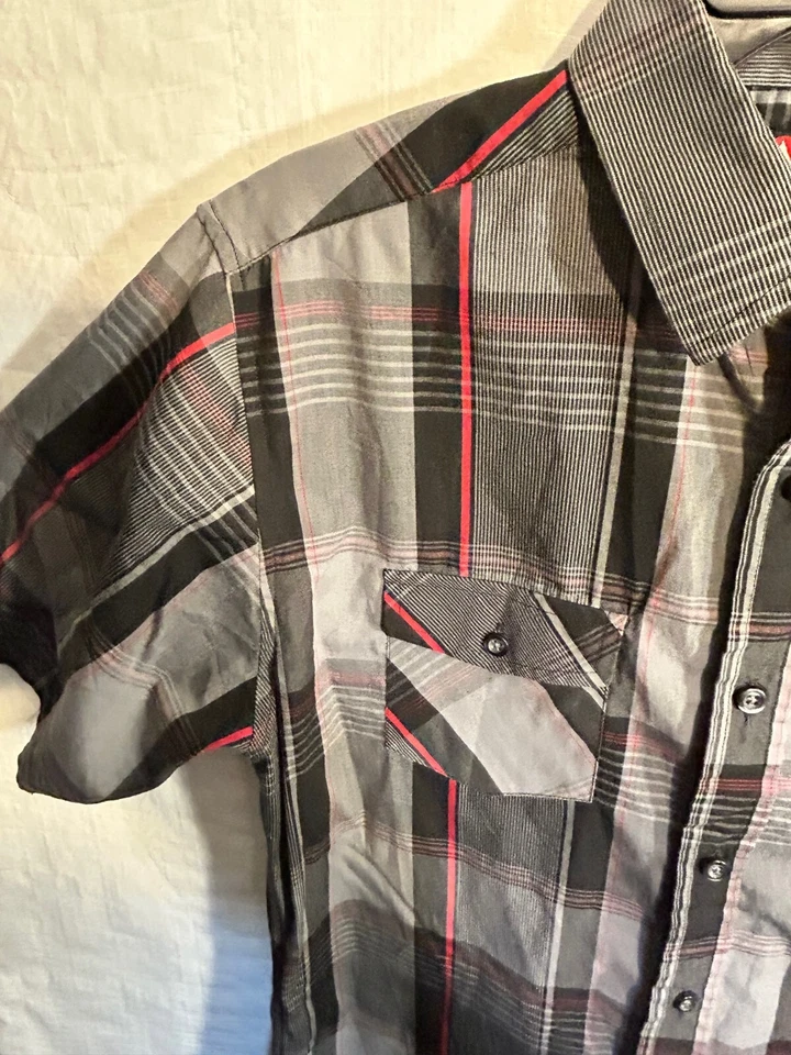 Camisa skatista manga curta xadrez Airwalk média cinza/vermelho/preto/branco - Imagem 3 de 4