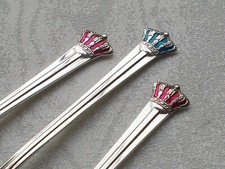 *RAR* Seltenes Set 6 Kuchengabeln aus 925er Sterlingsilber mit Emaille, D&auml;nemark