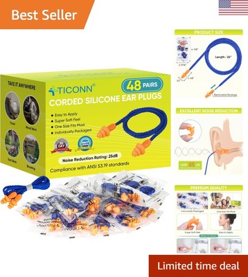Reusable Silicone Ear Plugs For Sleeping - 25dB Noise Cancelling With 6 S/M/L Tips For Snoring & Travel