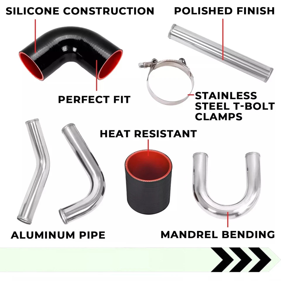 Kit de tubo de codo intercooler turbo de aluminio de 2,5" + manguera de silicona + abrazadera universal Foto 2 de 4