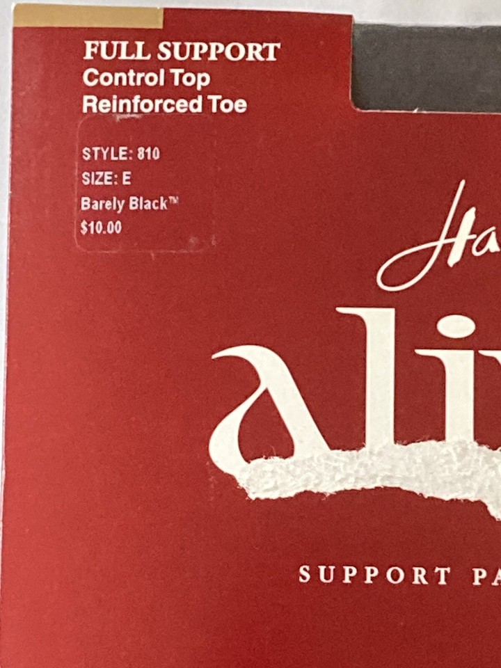 Hanes Alive Full Support Control Top Pantyhose BARELY BLACK Sz E