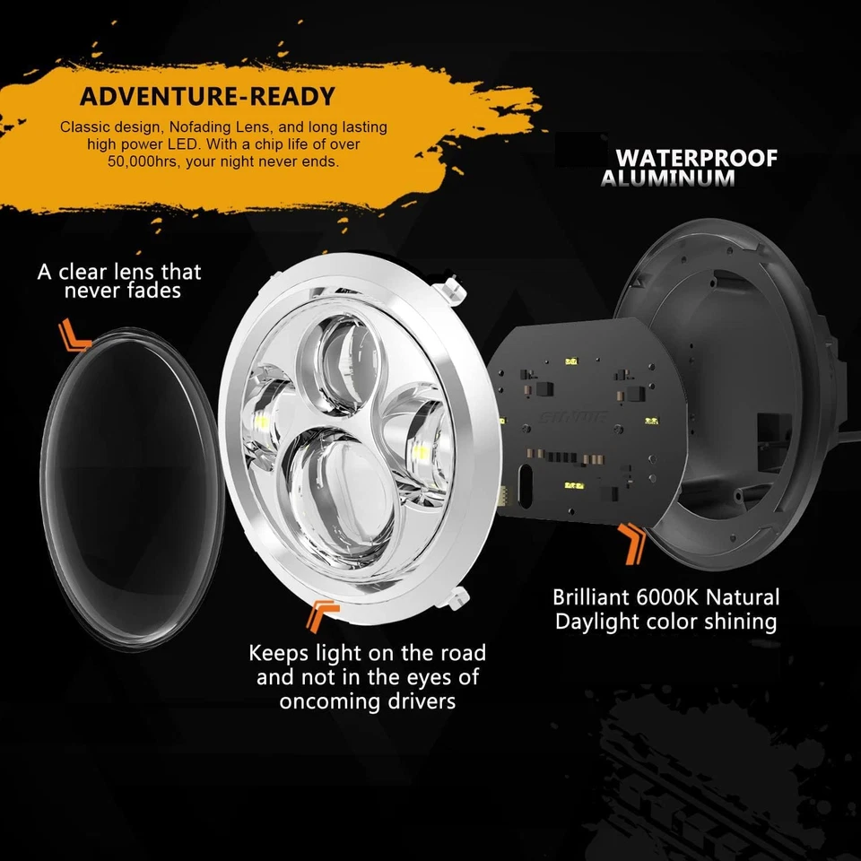 Par de faros LED redondos de 7" haz alto/bajo aptos para camioneta Chevy 3100 1950 1951 1952-1959 Foto 4 de 4