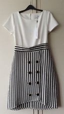 Ladies CLOSET London Cream Top Black&Cream Striped Bottom Dress - Size UK14