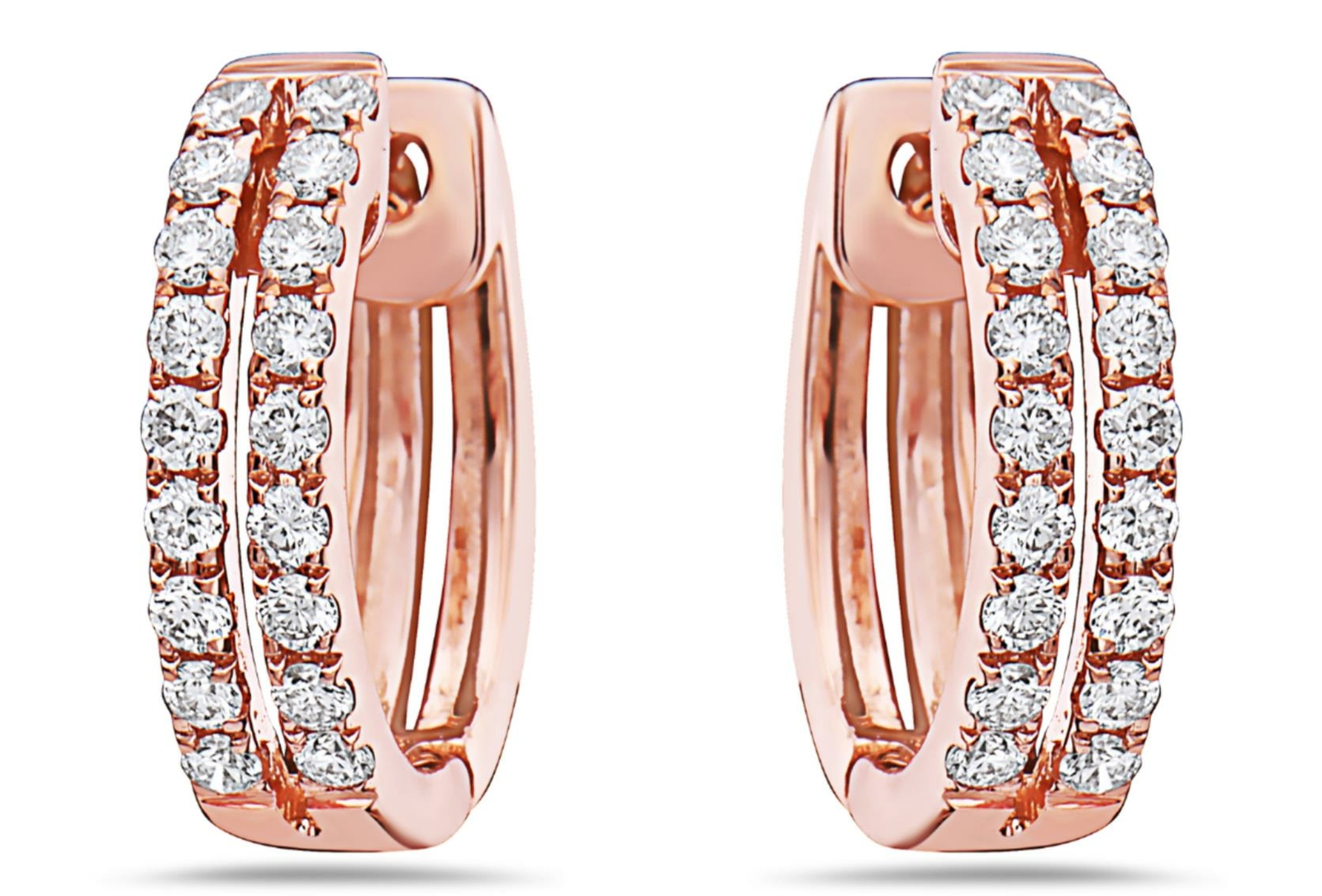 FILA ORECCHINI PENDENTI ESTATE .34CT DIAMANTE ORO ROSA 18KT CLASSICI 2 FILE HUGGIE CERCHIO