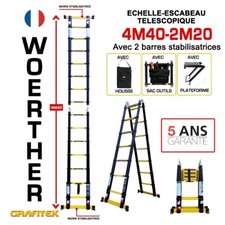 Eescabeau-échelle télescopique 4m40/2m20 avec housse, sac à outils et plateforme