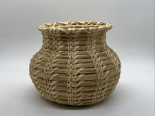 Natural Light Woven Round Basket Vessel Boho Chic Country Beach Decor 5" x 6.5"