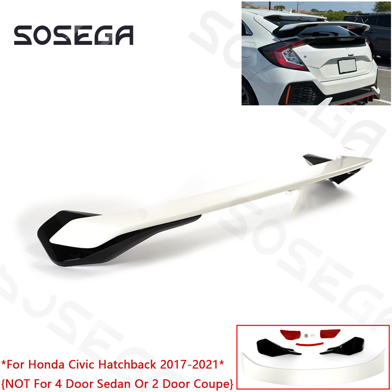 2017-2021 Honda Civic FK7 FK4 FK8 Hatchback White Rear Upper Spoiler Wing