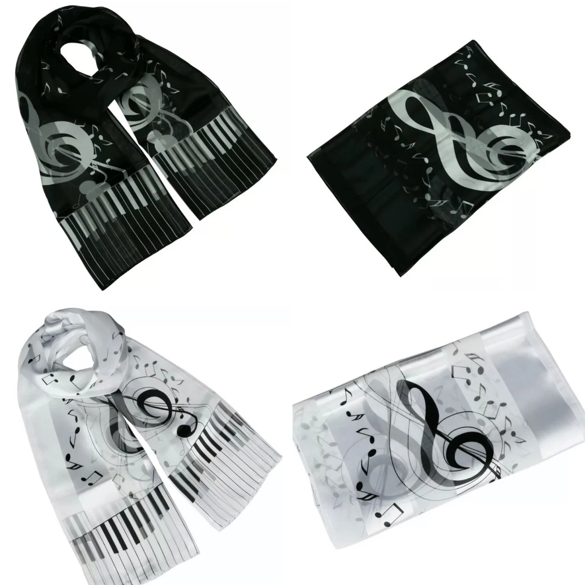 BasicSense Music Clef Note Sciarpa Raso per Donne Ragazza Coro Musicale Performance Scuola Sciarpe, bianco, Etichettalia unica