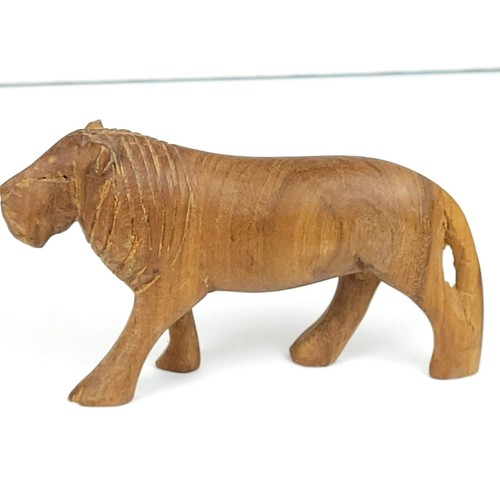 Vintage Hand-Carved Wooden Lion Figurine 5” – Folk Art Safari Animal Statue - Picture 2 of 16