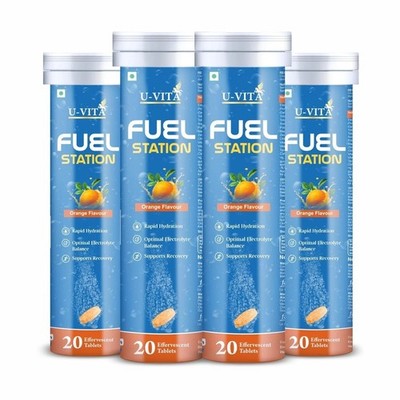 U-VITA Fuel Station Electrolyte Drink Mix, Orange Flavour, 20 Tabs (Pack Of 4)