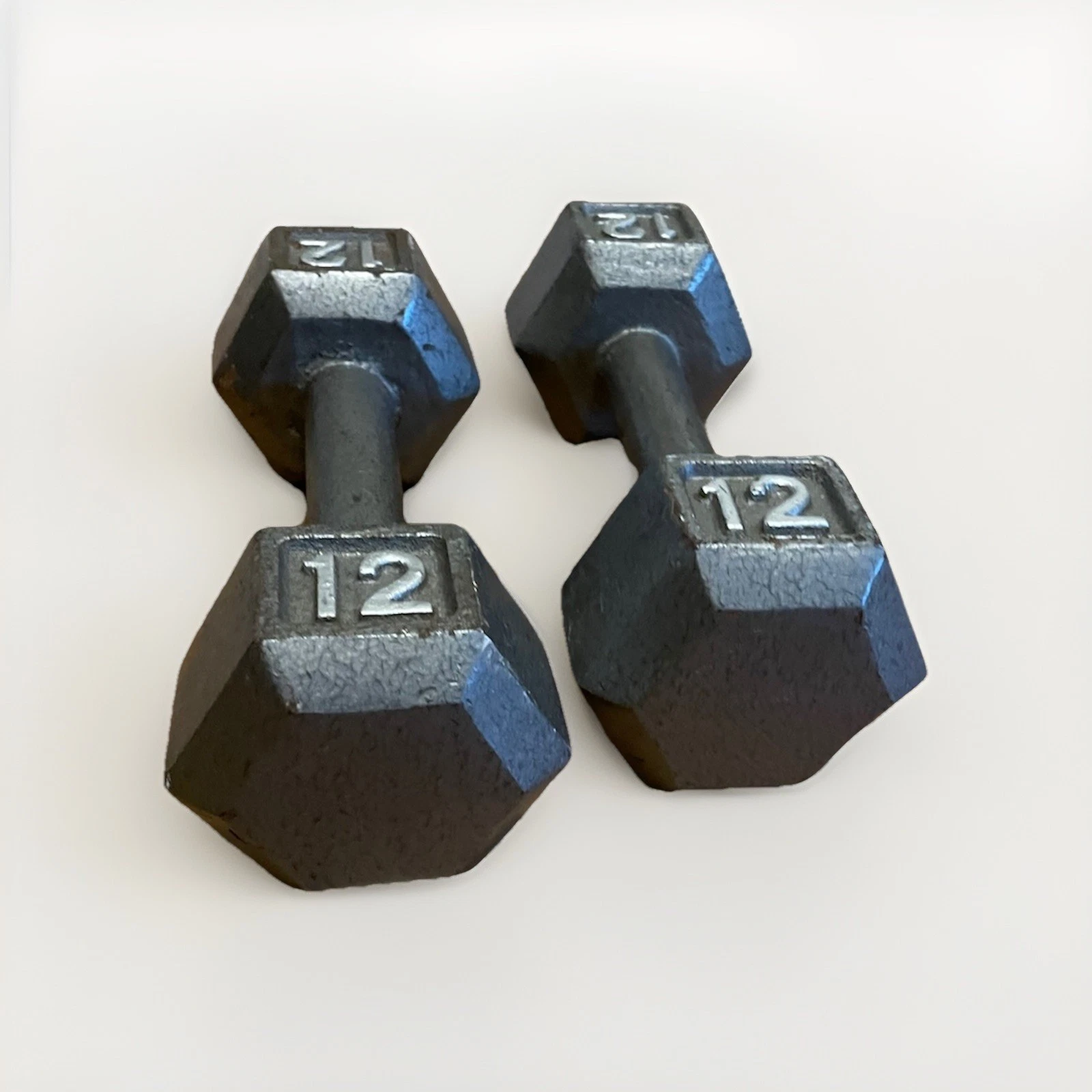 Pair of 12 lb Gray Cast Iron Hex Dumbbells for Weight Lifting & Gym Training
Opens in a new window o