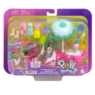 Polly pocket Set Mattel Flamingo Snack Cart playset Puppe 21 Teile Hund Kleidung - Bild 1 von 4