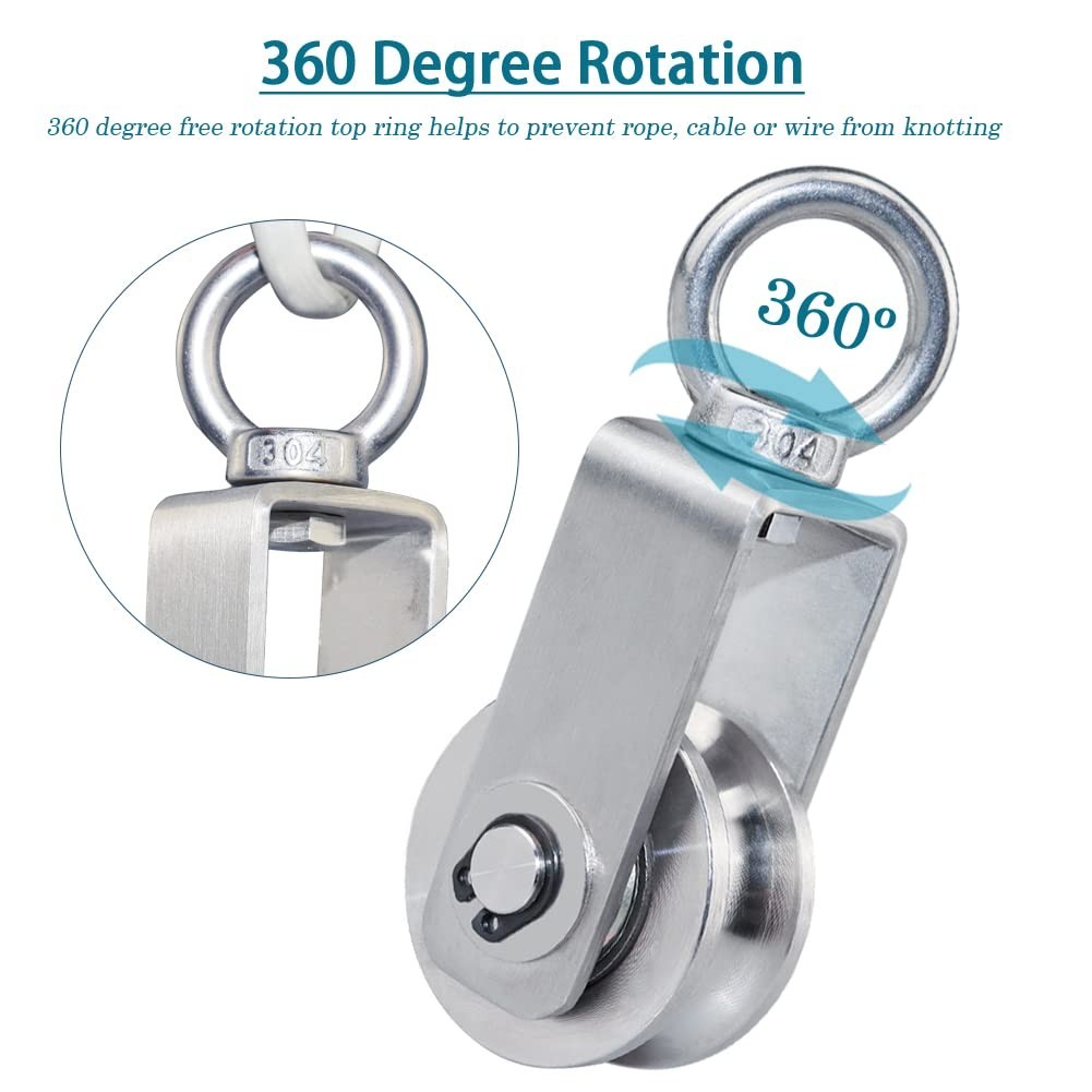 "Cable Pulley Wheel Stainless Steel Swivel Pulley Block Silence Rotation Tractio