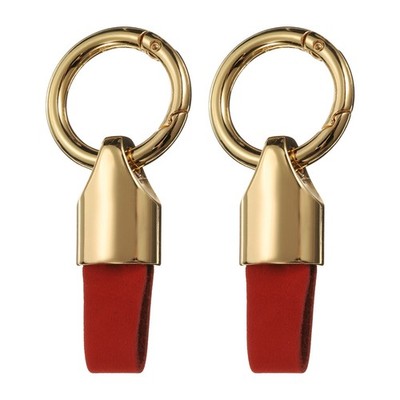 2pcs Car Key Chain Ring Clip, Leather Keychain Key Fob, Gold Tone Red